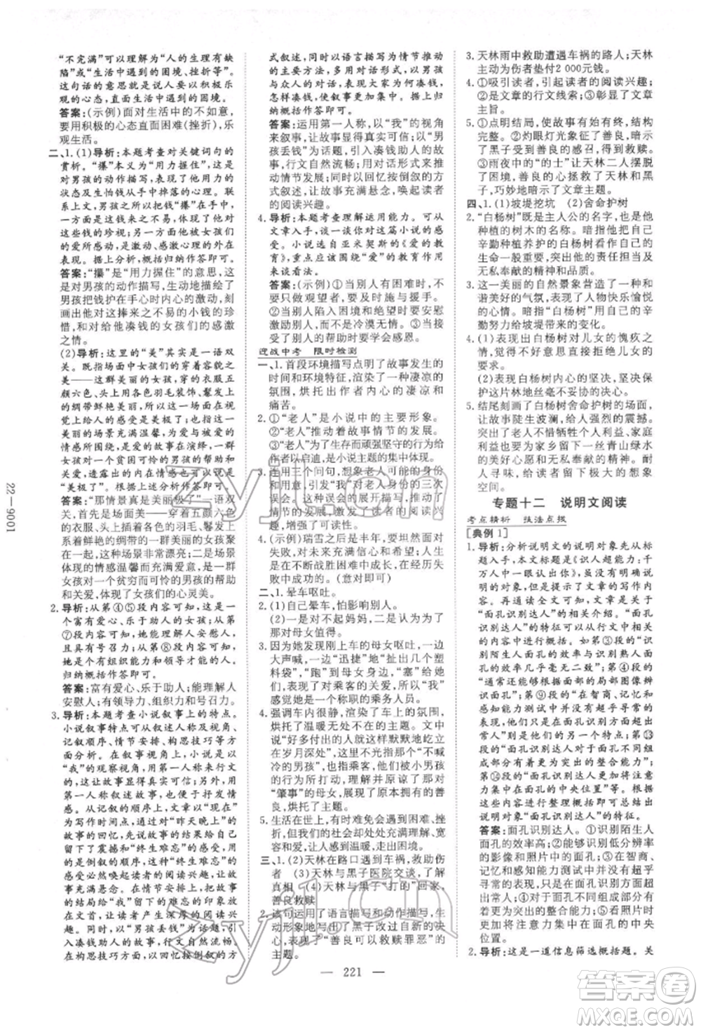 陜西人民教育出版社2022中考總復(fù)習(xí)導(dǎo)與練語(yǔ)文人教版參考答案