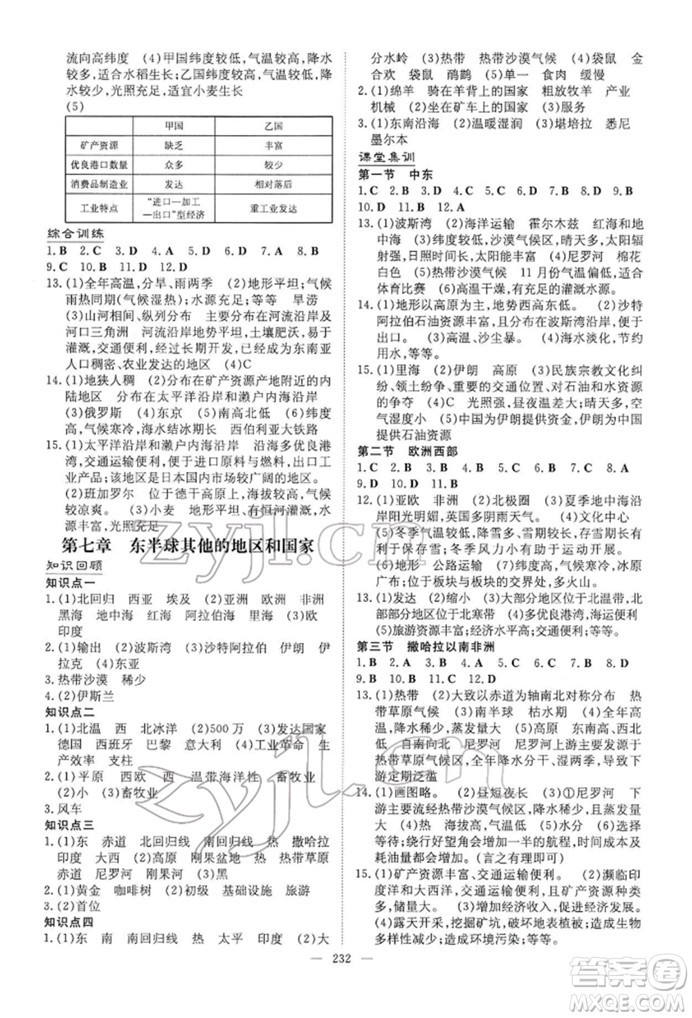 陜西人民教育出版社2022初中總復(fù)習(xí)導(dǎo)與練地理通用版內(nèi)蒙古專版參考答案