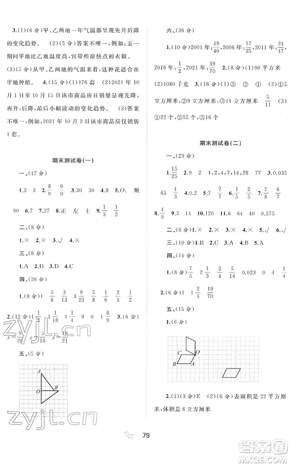 廣西教育出版社2022新課程學(xué)習(xí)與測(cè)評(píng)單元雙測(cè)五年級(jí)數(shù)學(xué)下冊(cè)A人教版答案