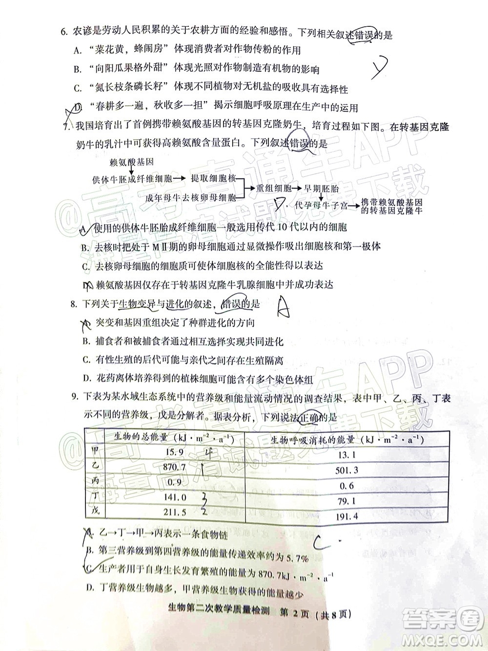 漳州市2022屆高中畢業(yè)班第二次教學(xué)質(zhì)量檢測生物試題及答案