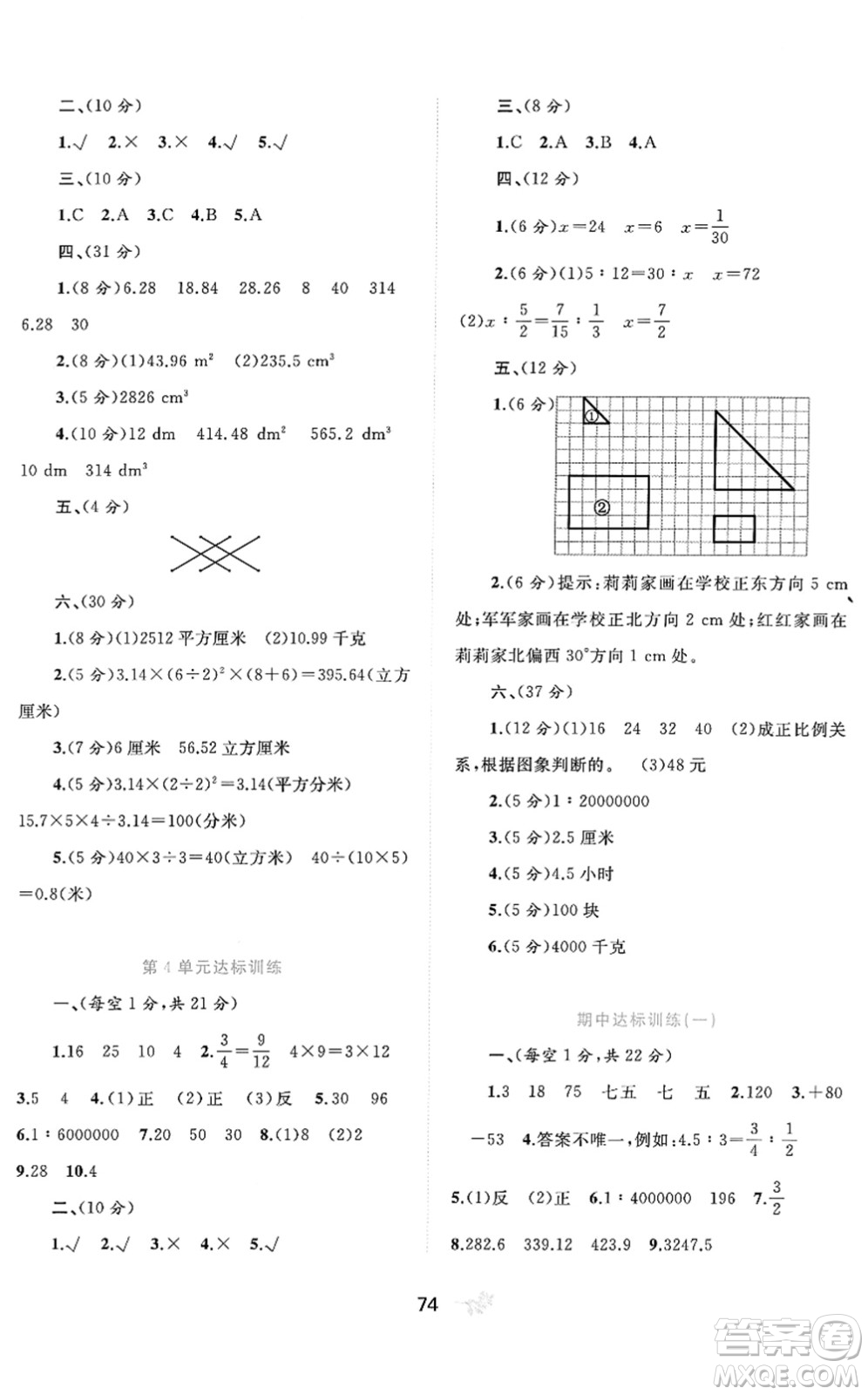 廣西教育出版社2022新課程學(xué)習(xí)與測評單元雙測六年級數(shù)學(xué)下冊A人教版答案