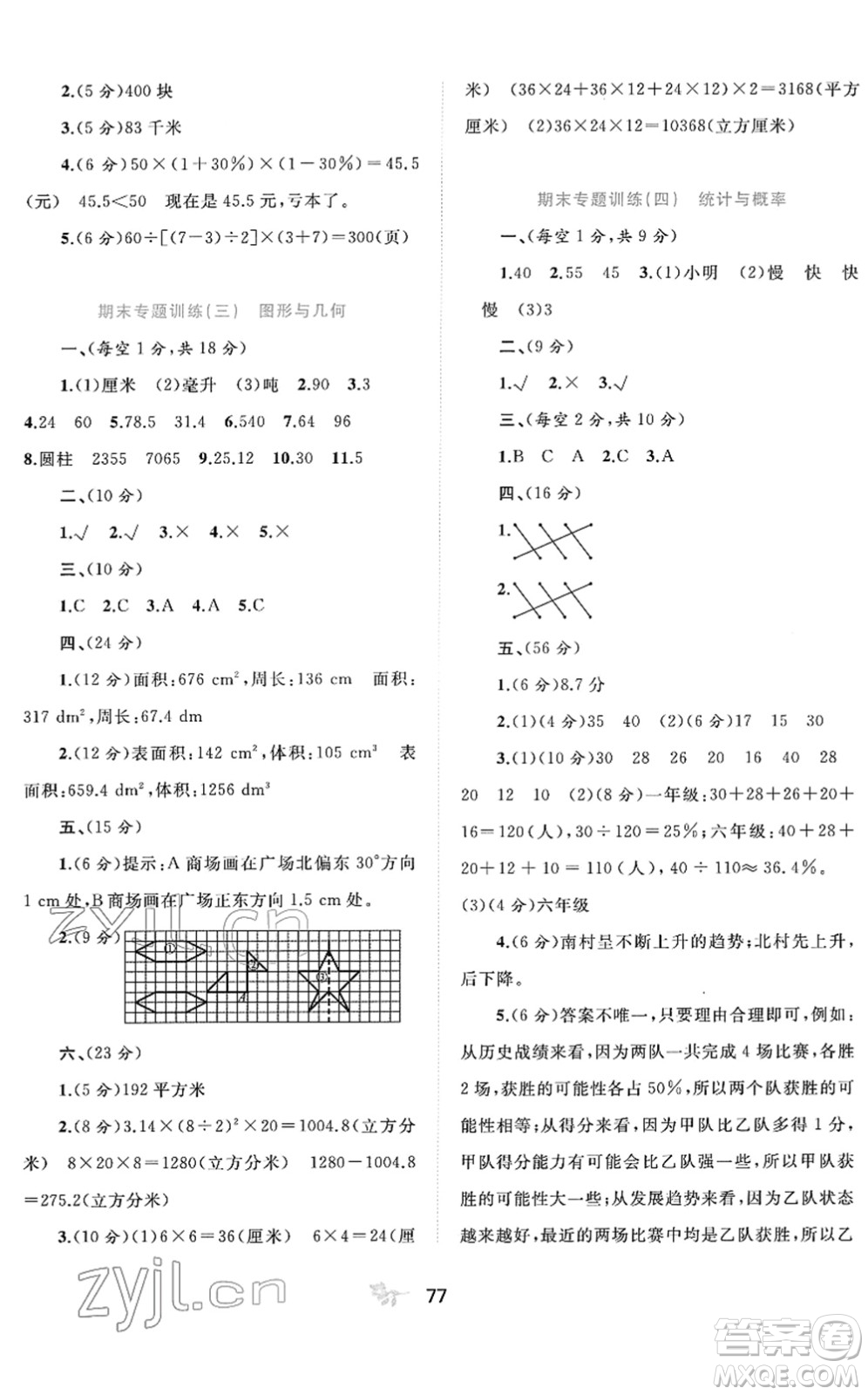 廣西教育出版社2022新課程學(xué)習(xí)與測評單元雙測六年級數(shù)學(xué)下冊A人教版答案