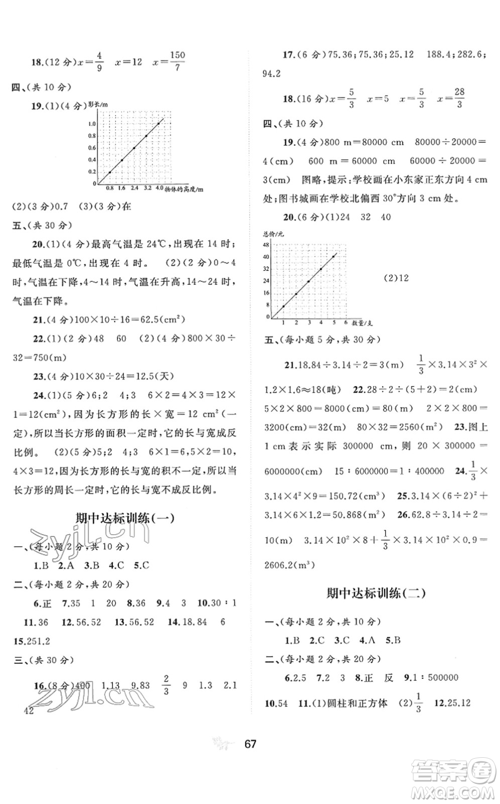 廣西教育出版社2022新課程學(xué)習(xí)與測(cè)評(píng)單元雙測(cè)六年級(jí)數(shù)學(xué)下冊(cè)D北師大版答案