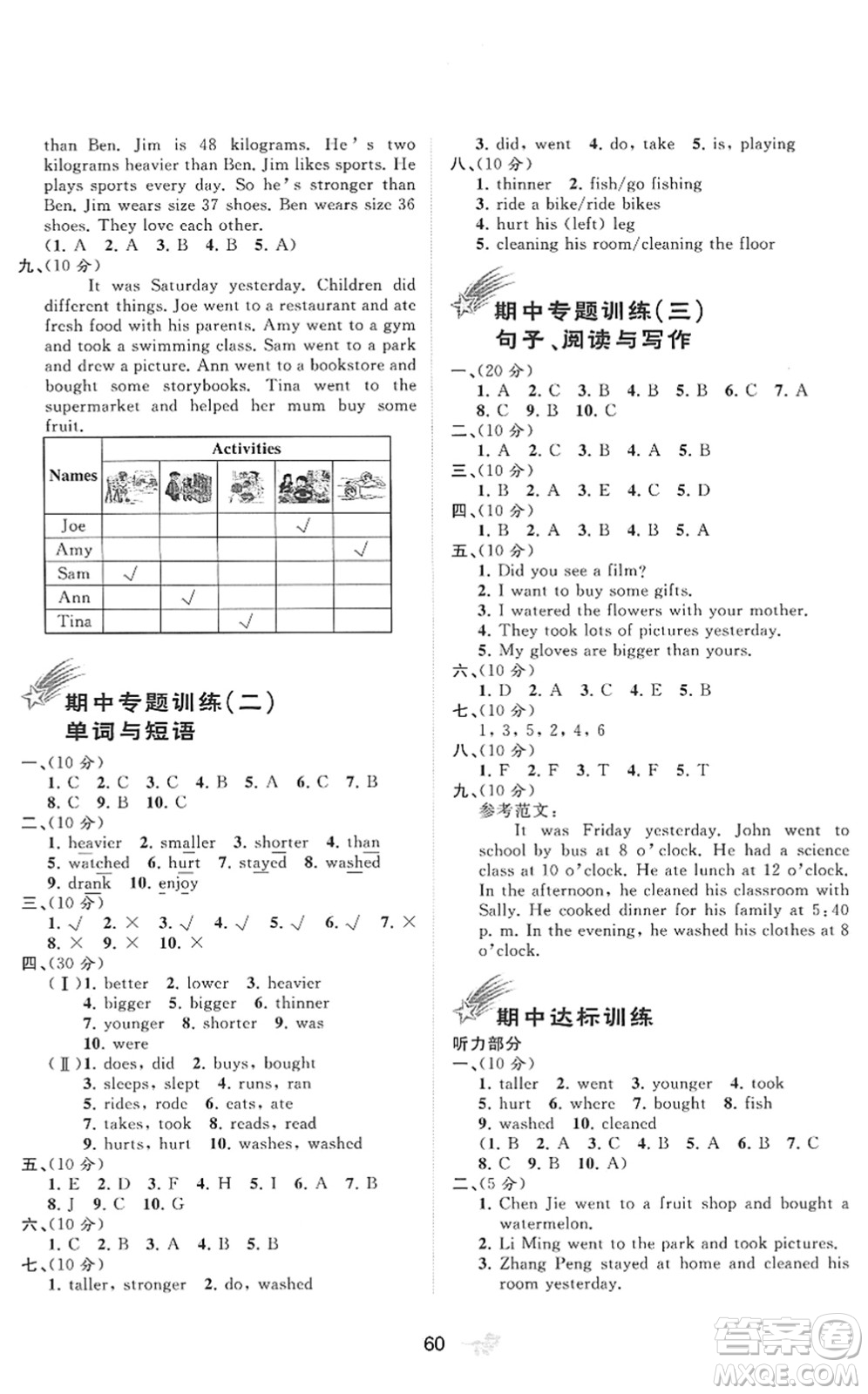 廣西教育出版社2022新課程學(xué)習(xí)與測(cè)評(píng)單元雙測(cè)六年級(jí)英語下冊(cè)A人教版答案