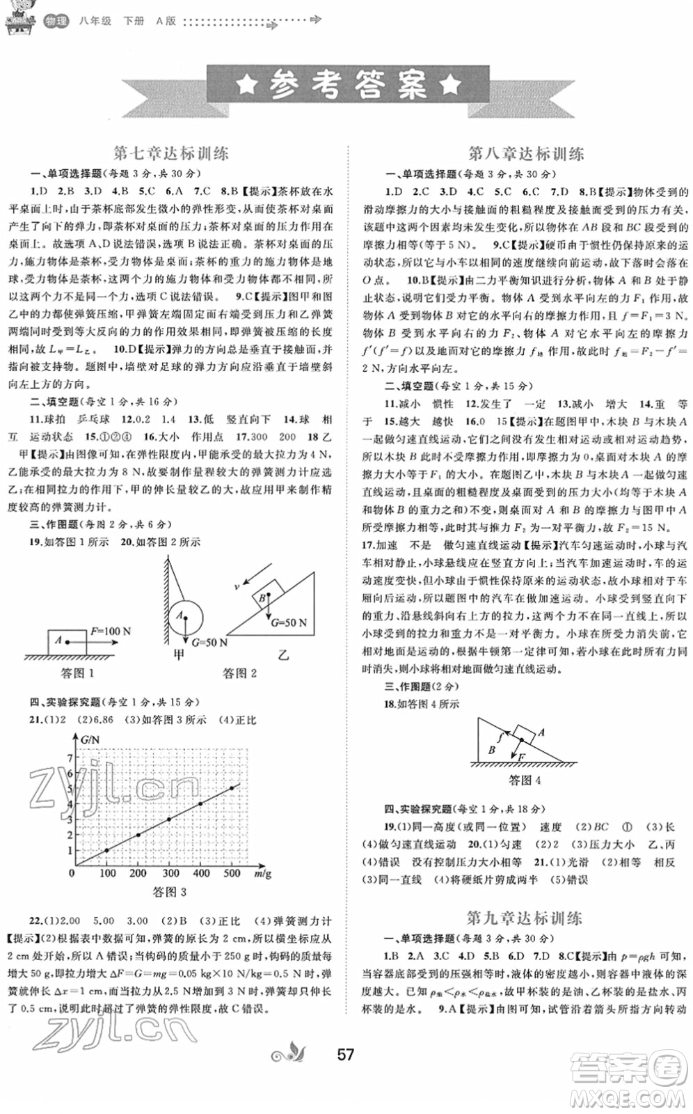 廣西教育出版社2022新課程學(xué)習(xí)與測評單元雙測八年級物理下冊A人教版答案