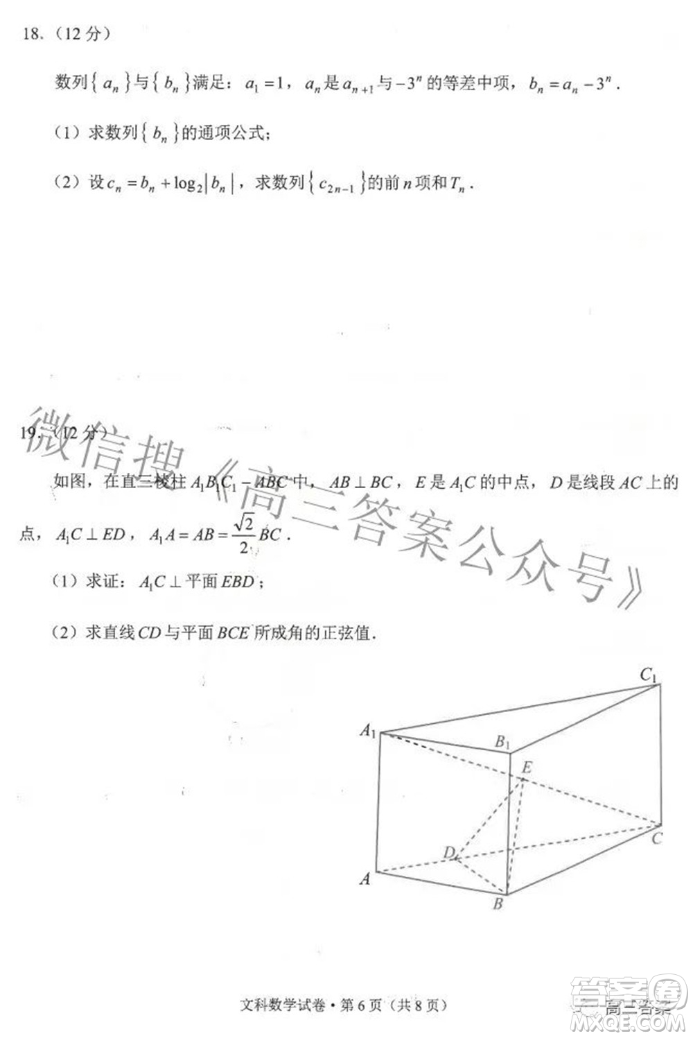 2022年云南省第一次高中畢業(yè)生復(fù)習(xí)統(tǒng)一檢測文科數(shù)學(xué)試題及答案