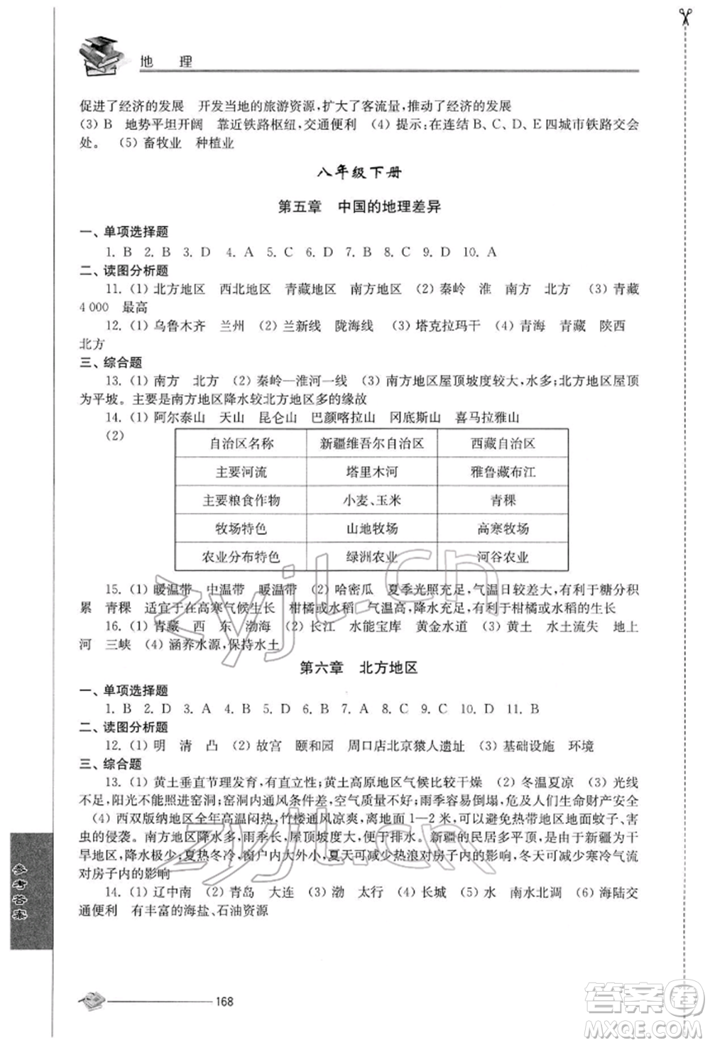 江蘇人民出版社2022初中復(fù)習(xí)與能力訓(xùn)練地理通用版參考答案