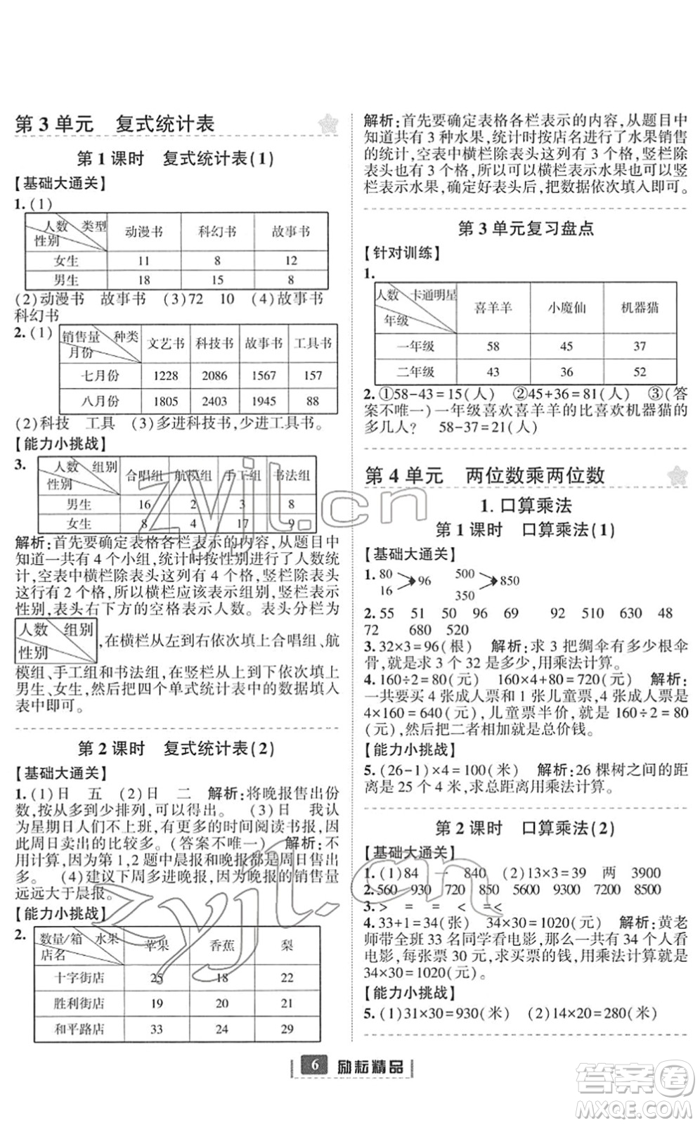 延邊人民出版社2022勵(lì)耘新同步三年級數(shù)學(xué)下冊人教版答案