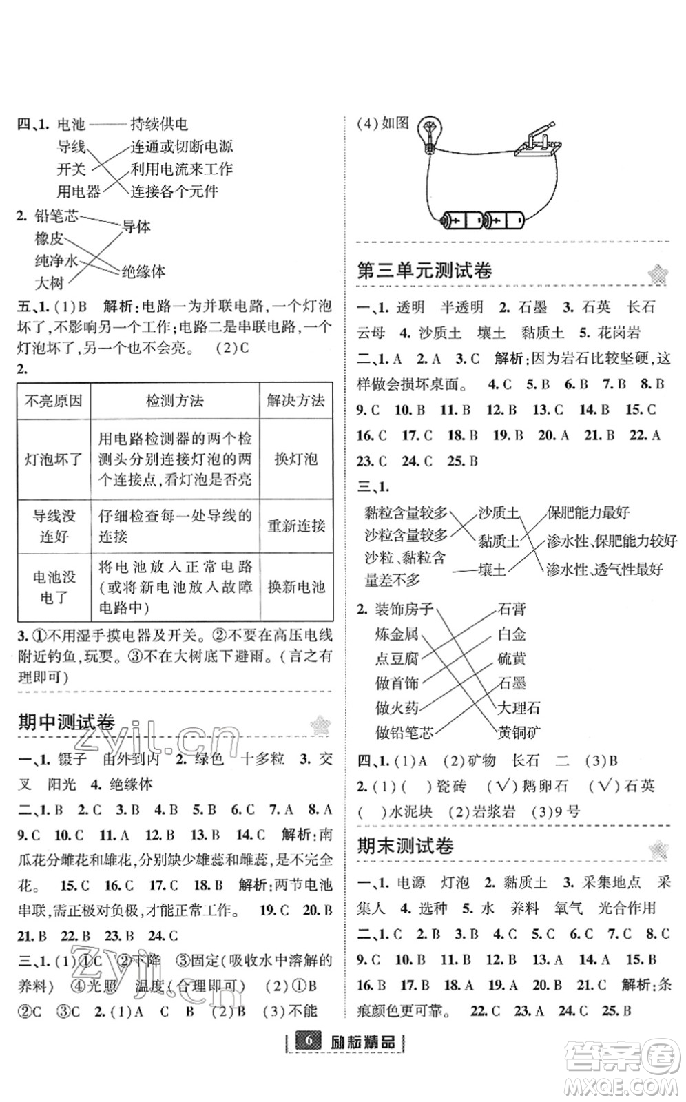 延邊人民出版社2022勵耘新同步四年級科學下冊教科版答案