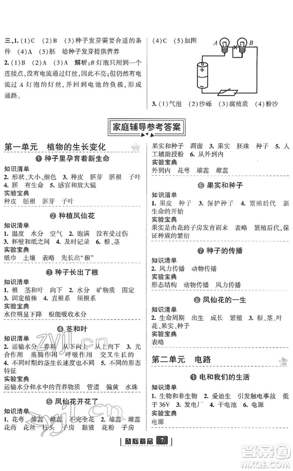 延邊人民出版社2022勵耘新同步四年級科學下冊教科版答案