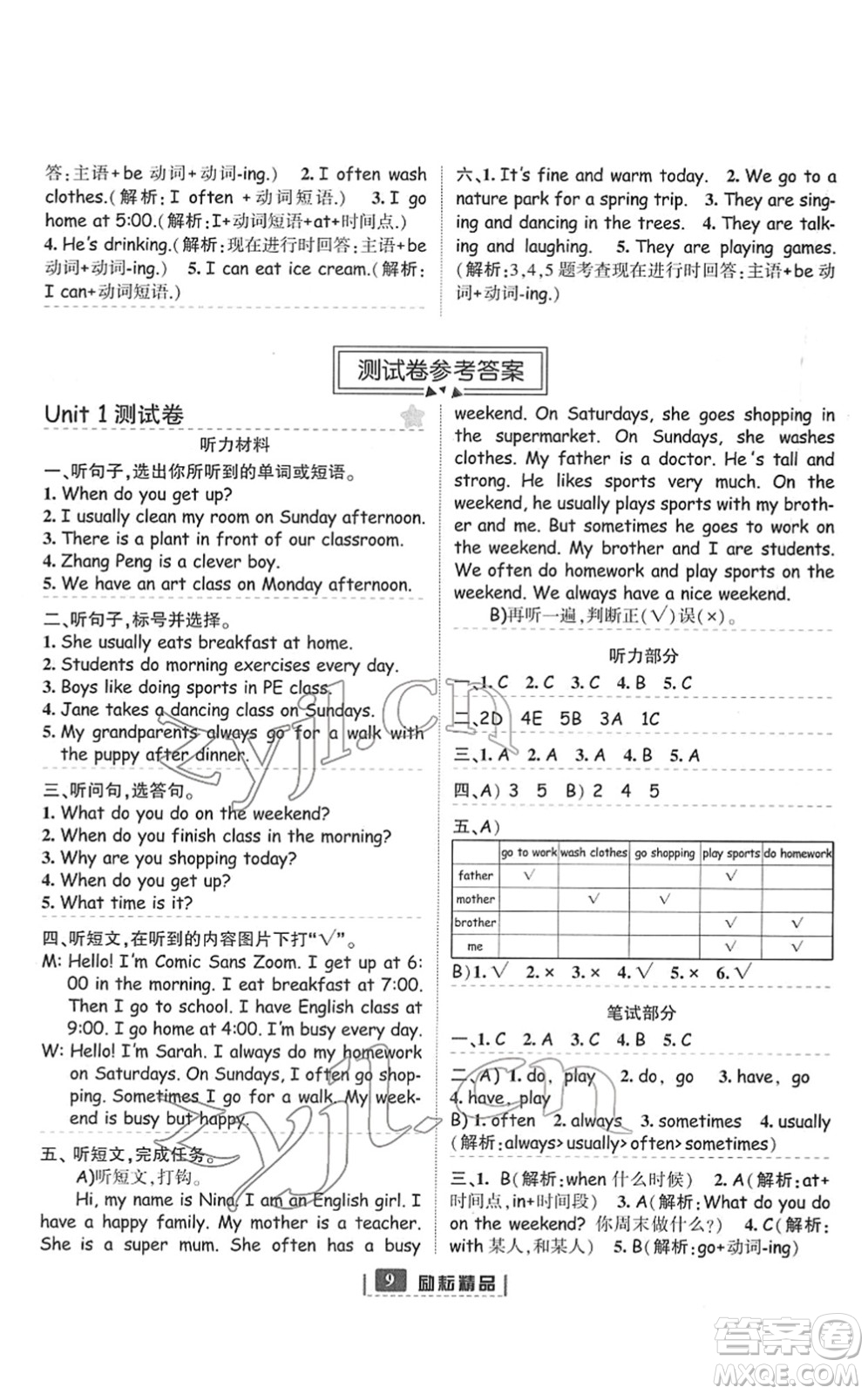 延邊人民出版社2022勵(lì)耘新同步五年級(jí)英語下冊人教版答案