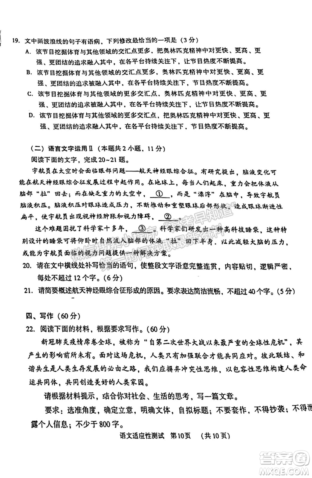 2022年河南省普通高中畢業(yè)班高考適應(yīng)性考試語文試卷及答案