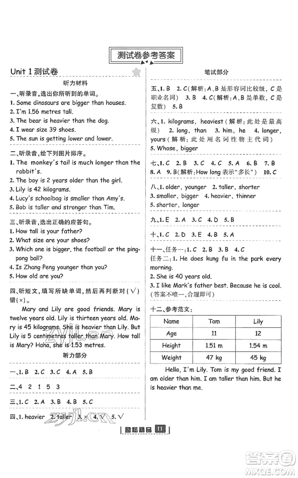 延邊人民出版社2022勵(lì)耘新同步六年級(jí)英語(yǔ)下冊(cè)人教版答案