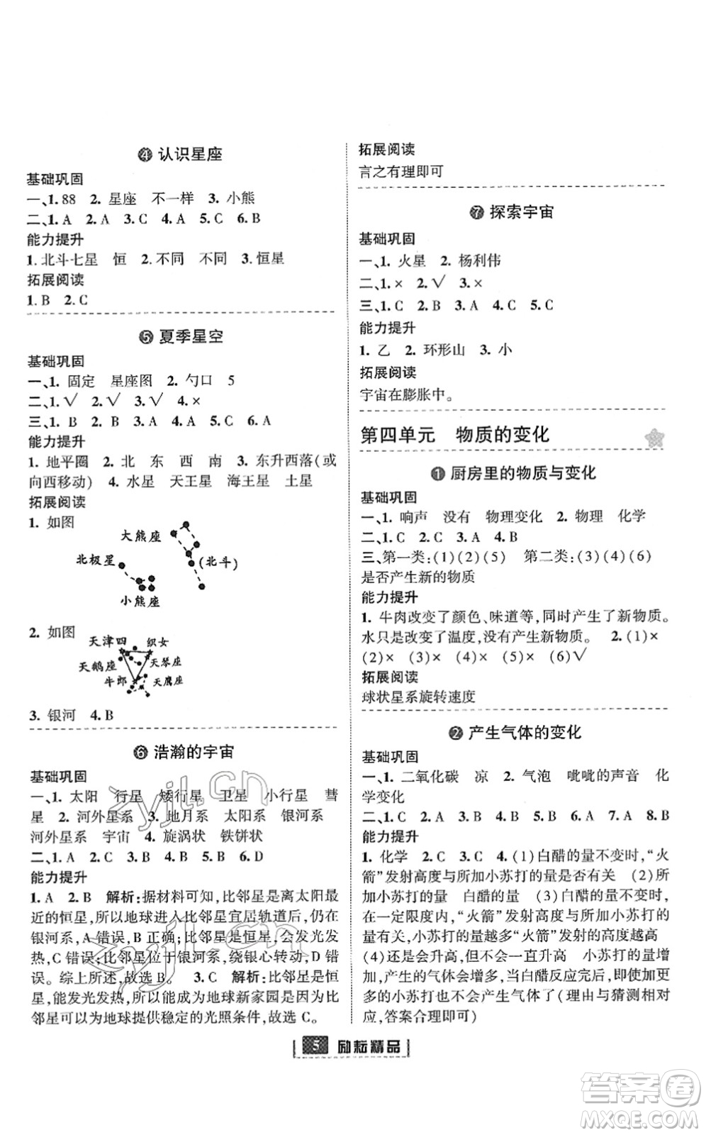 延邊人民出版社2022勵(lì)耘新同步六年級(jí)科學(xué)下冊(cè)教科版答案