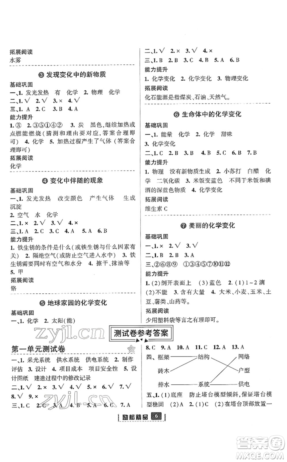 延邊人民出版社2022勵(lì)耘新同步六年級(jí)科學(xué)下冊(cè)教科版答案