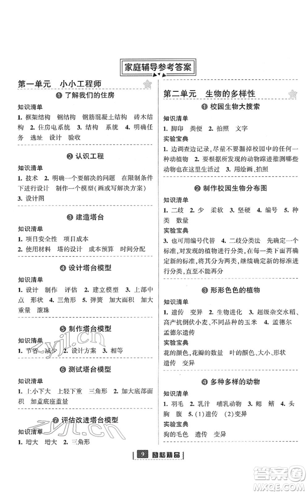 延邊人民出版社2022勵(lì)耘新同步六年級(jí)科學(xué)下冊(cè)教科版答案