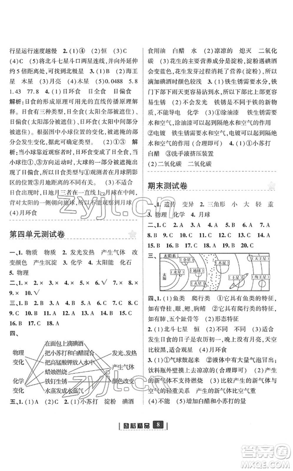 延邊人民出版社2022勵(lì)耘新同步六年級(jí)科學(xué)下冊(cè)教科版答案