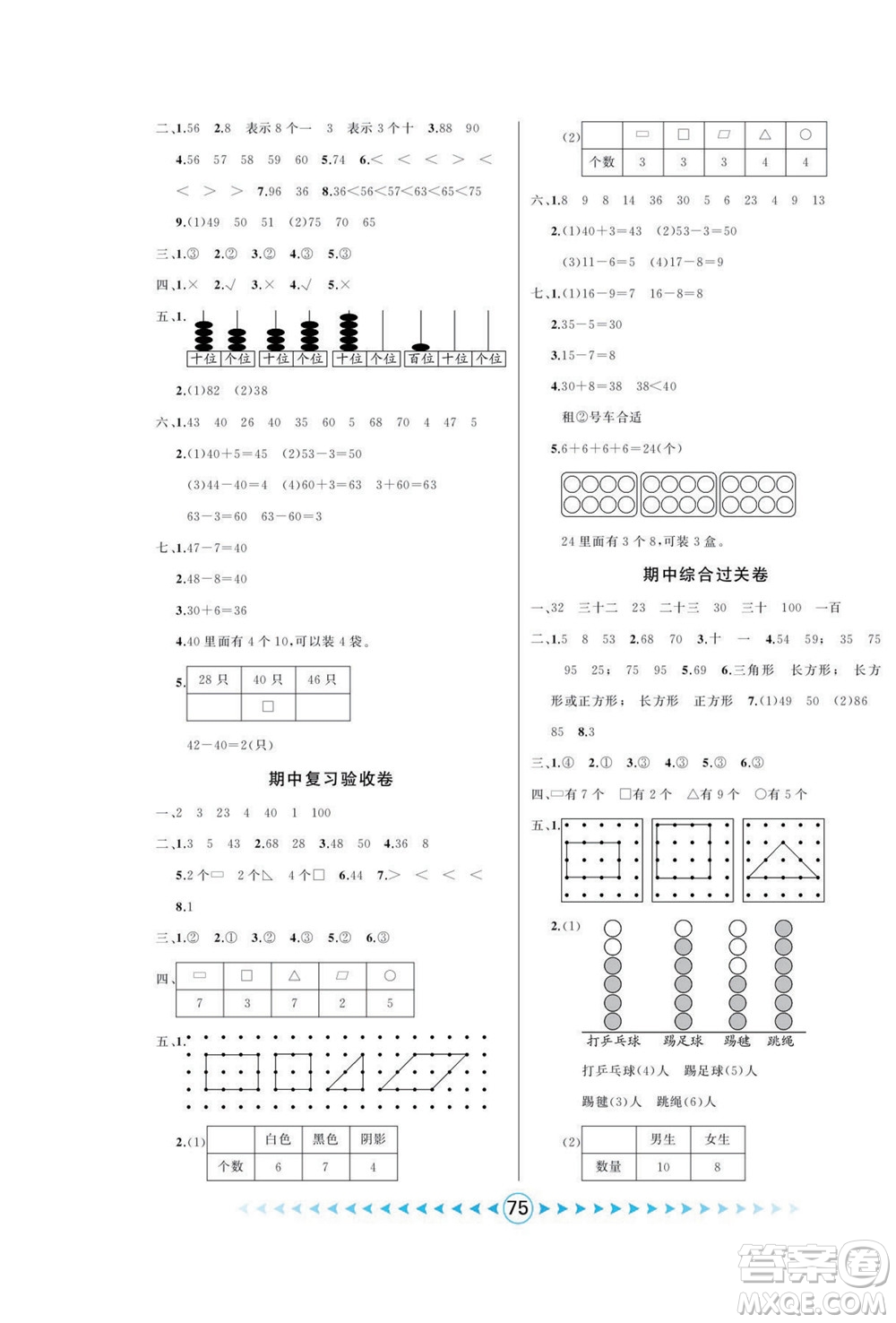 吉林出版集團股份有限公司2022優(yōu)卷總動員數(shù)學一年級下冊人教版答案