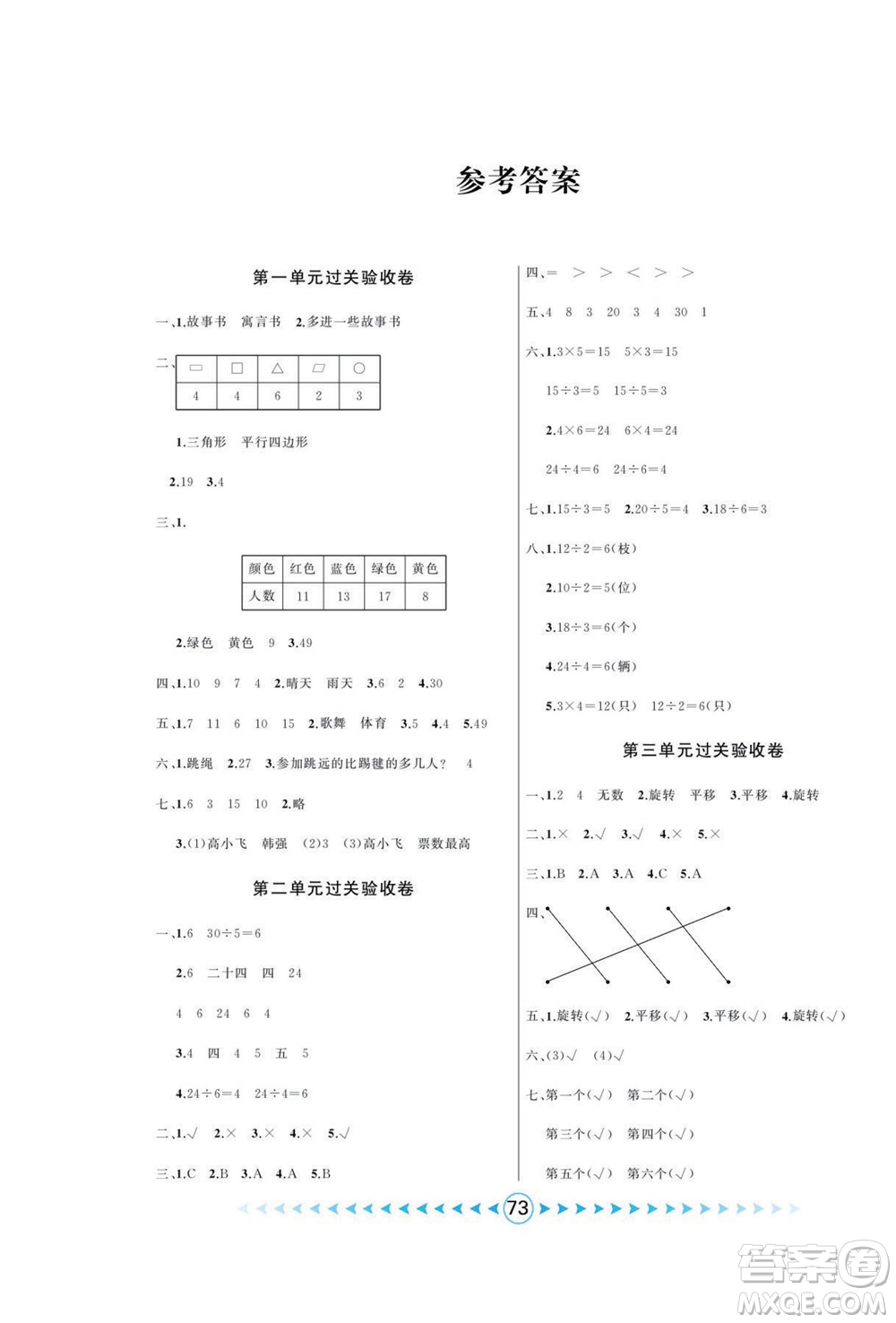 吉林出版集團(tuán)股份有限公司2022優(yōu)卷總動(dòng)員數(shù)學(xué)二年級(jí)下冊(cè)人教版答案