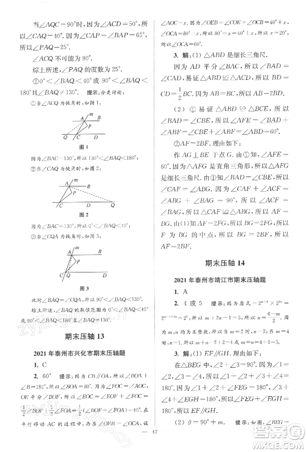 江蘇鳳凰科學技術(shù)出版社2022小題狂做七年級數(shù)學下冊蘇科版巔峰版參考答案