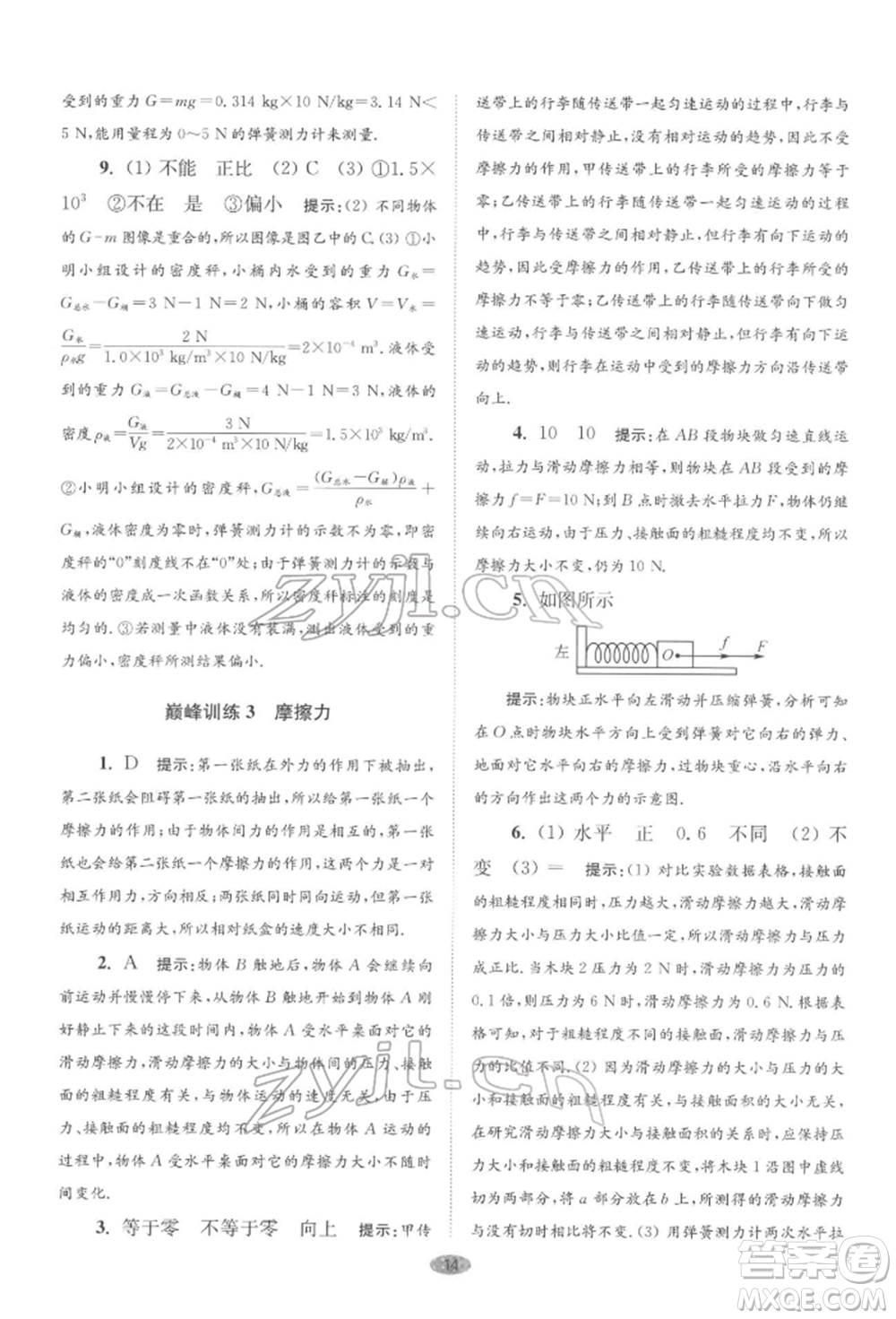 江蘇鳳凰科學技術(shù)出版社2022小題狂做八年級物理下冊蘇科版巔峰版參考答案