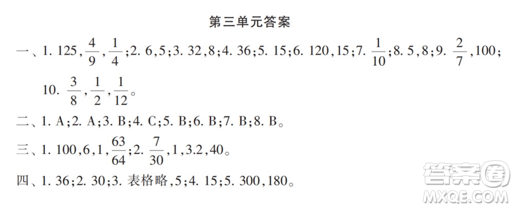 2022春小學(xué)生數(shù)學(xué)報配套試卷六年級下冊第三四單元測試卷參考答案