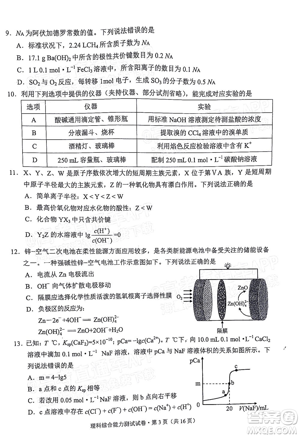 2022年云南省第一次高中畢業(yè)生復(fù)習(xí)統(tǒng)一檢測(cè)理科綜合試題及答案