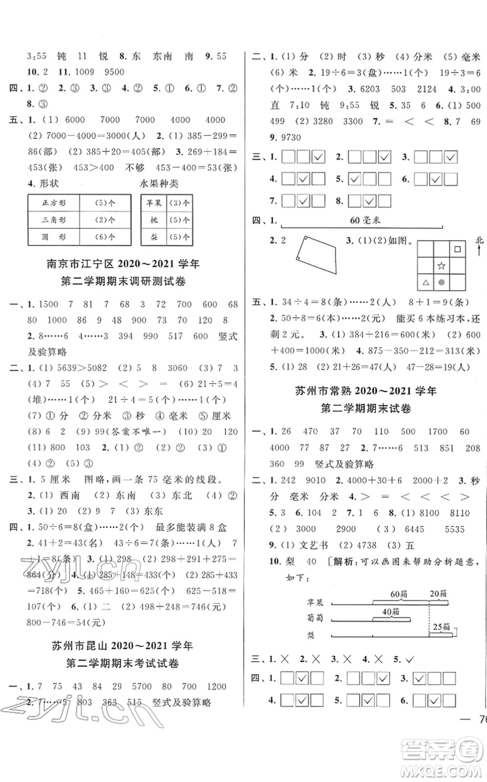 云南美術(shù)出版社2022同步跟蹤全程檢測(cè)二年級(jí)數(shù)學(xué)下冊(cè)蘇教版答案