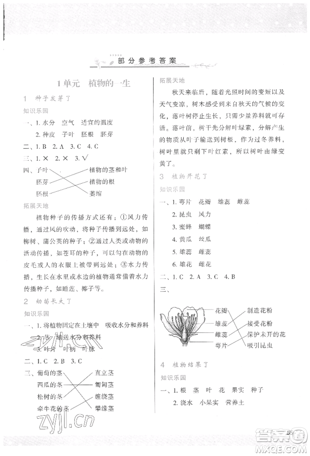 陜西人民教育出版社2022新課程學(xué)習(xí)與評價三年級科學(xué)下冊蘇教版參考答案