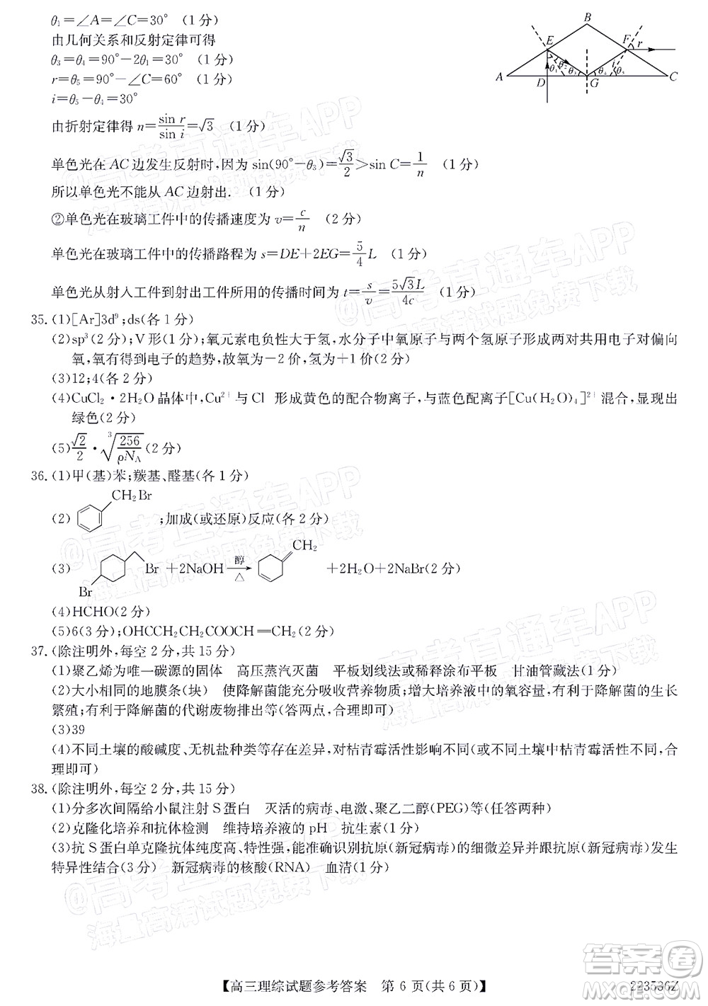 2022年3月齊齊哈爾一模高三理科綜合試題及答案