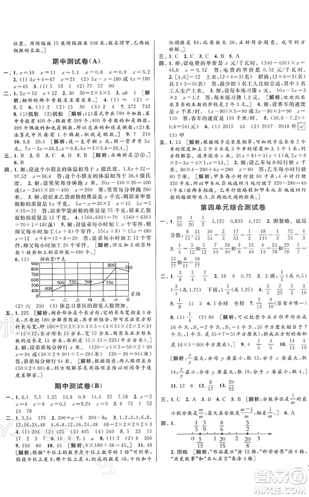 云南美術(shù)出版社2022同步跟蹤全程檢測五年級數(shù)學下冊蘇教版答案