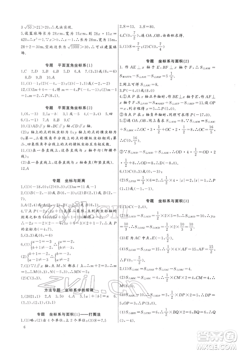 長江少年兒童出版社2022思維新觀察培優(yōu)講練七年級下冊數(shù)學人教版參考答案