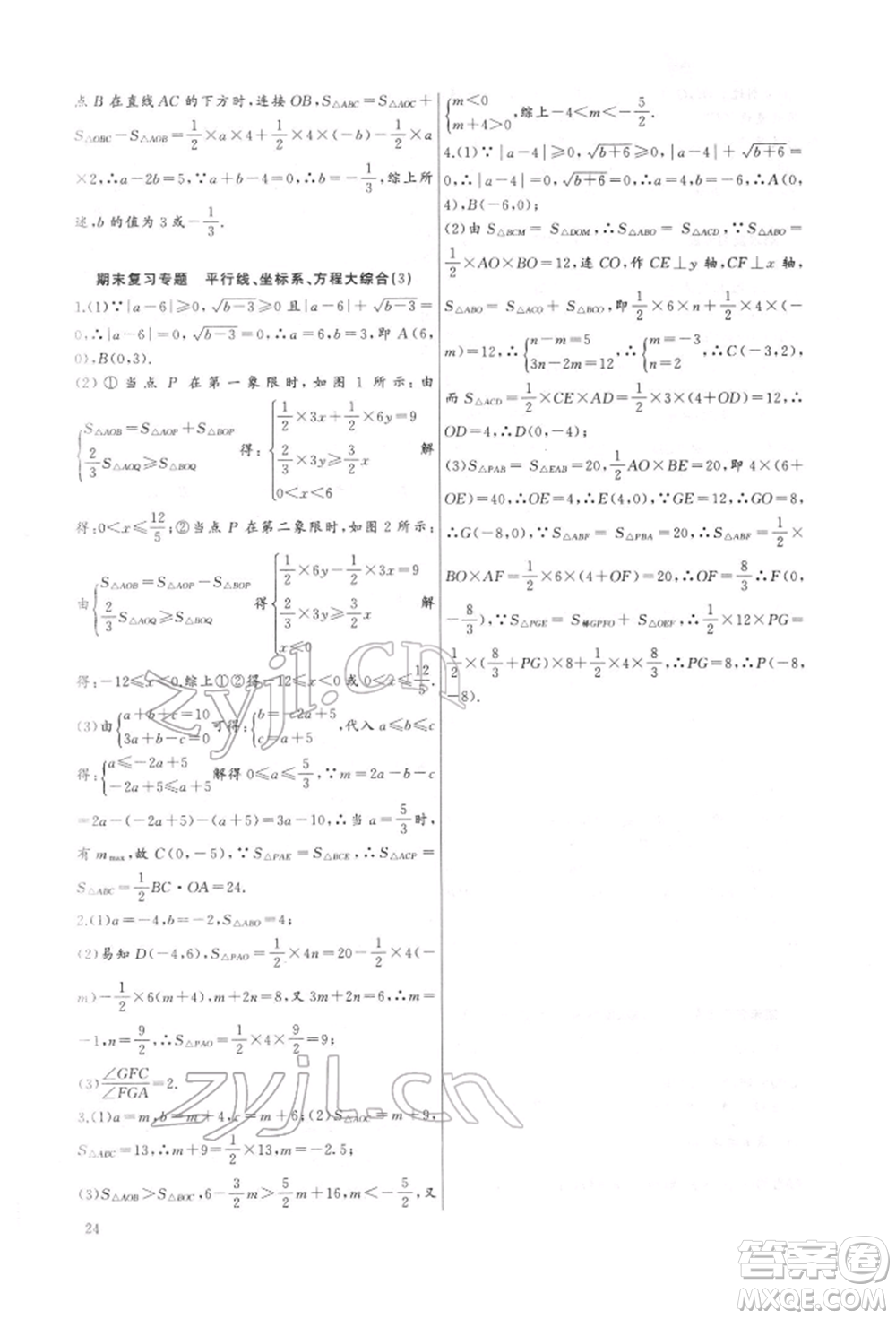 長江少年兒童出版社2022思維新觀察培優(yōu)講練七年級下冊數(shù)學人教版參考答案