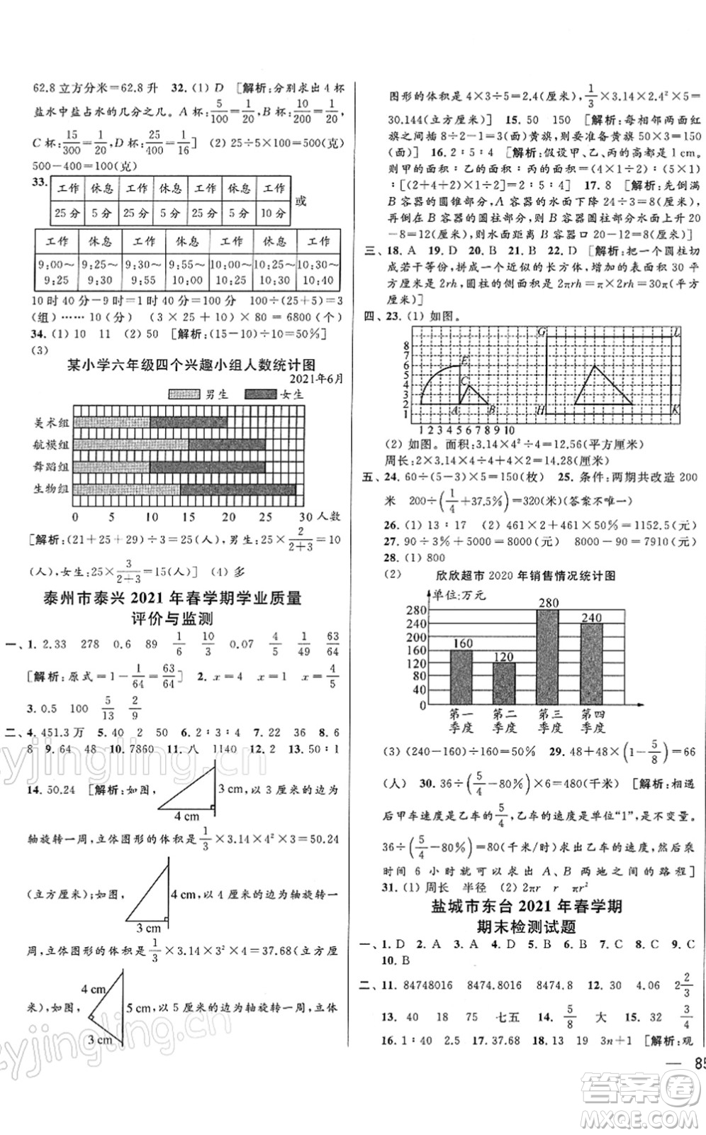 云南美術(shù)出版社2022同步跟蹤全程檢測(cè)六年級(jí)數(shù)學(xué)下冊(cè)蘇教版答案