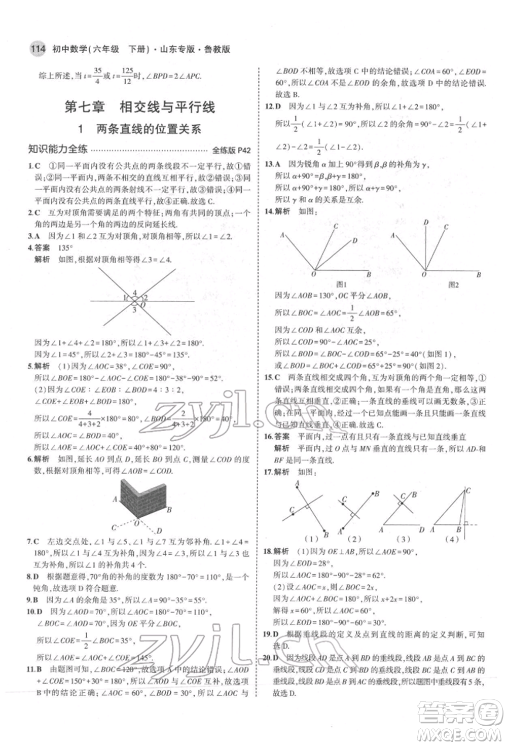 教育科學(xué)出版社2022年5年中考3年模擬六年級數(shù)學(xué)下冊魯教版山東專版參考答案