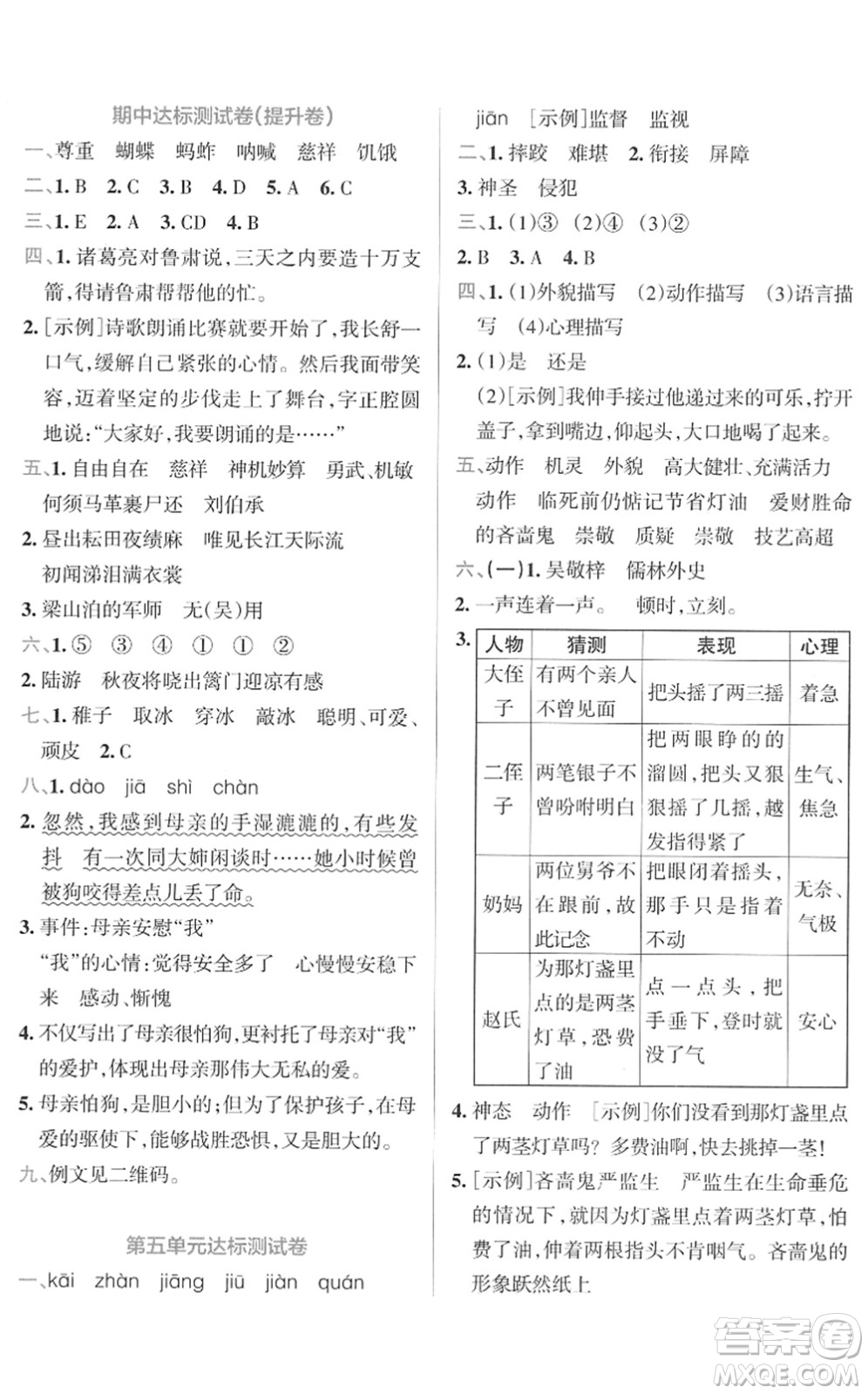 陜西師范大學(xué)出版總社2022小學(xué)學(xué)霸沖A卷五年級語文下冊RJ統(tǒng)編版答案