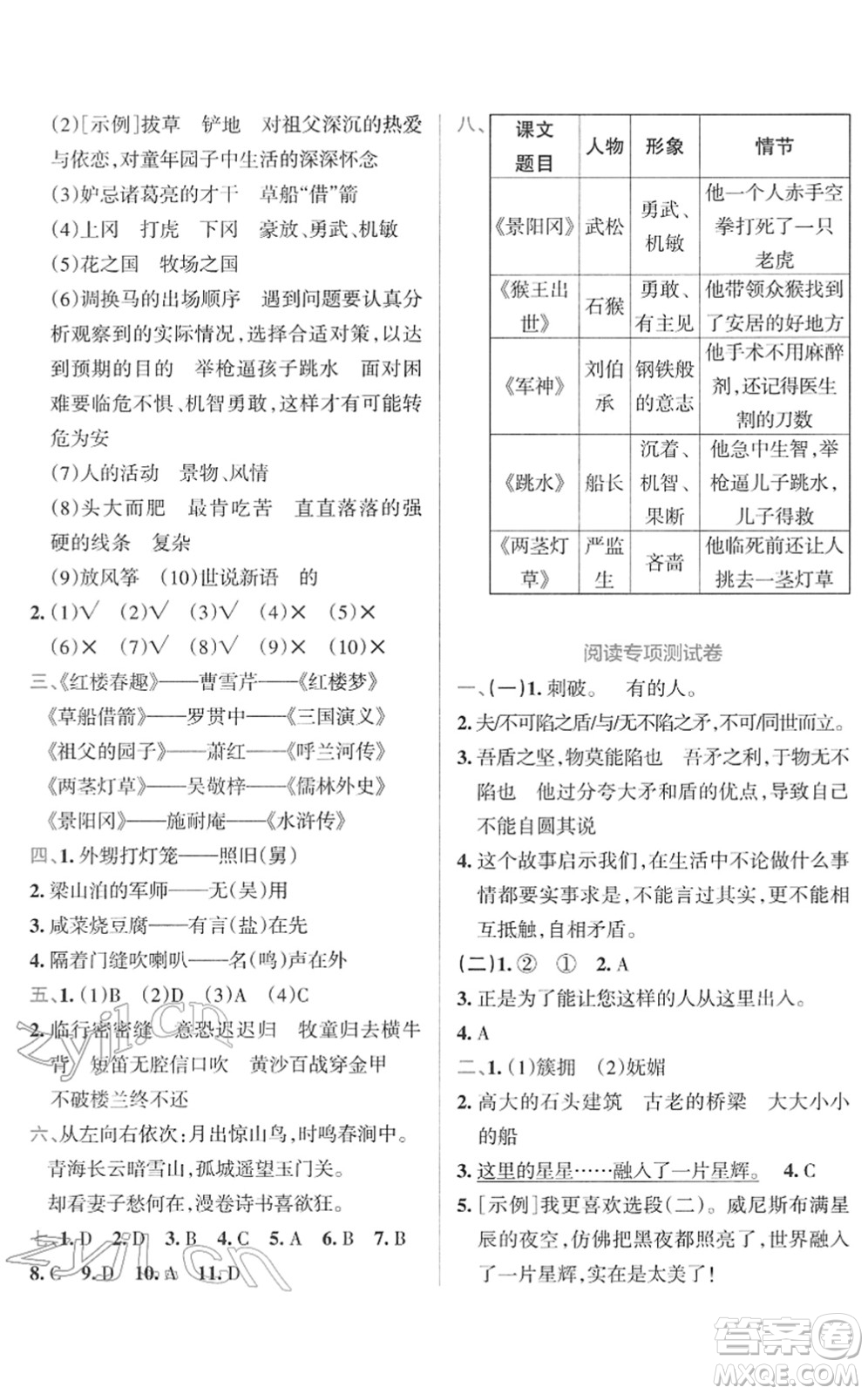 陜西師范大學(xué)出版總社2022小學(xué)學(xué)霸沖A卷五年級語文下冊RJ統(tǒng)編版答案