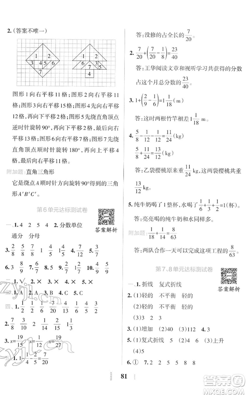 陜西師范大學出版總社2022小學學霸沖A卷五年級數(shù)學下冊RJ人教版答案