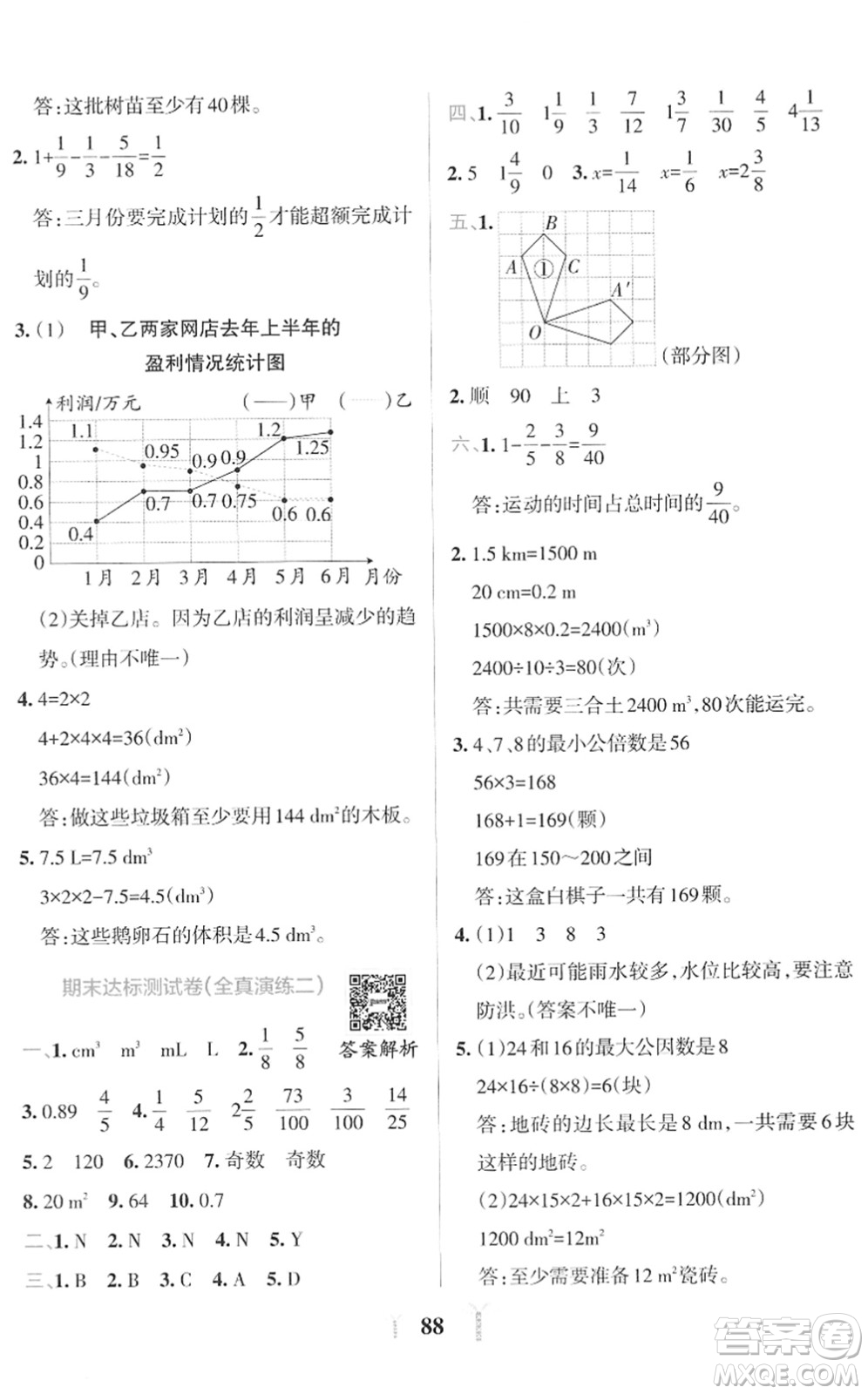 陜西師范大學出版總社2022小學學霸沖A卷五年級數(shù)學下冊RJ人教版答案