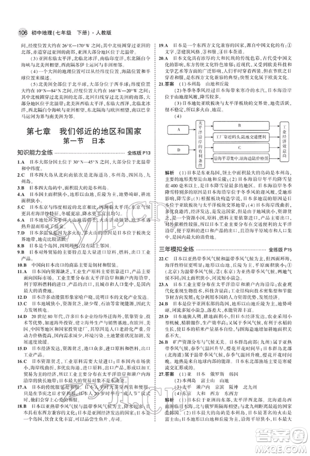 首都師范大學(xué)出版社2022年5年中考3年模擬七年級地理下冊人教版參考答案