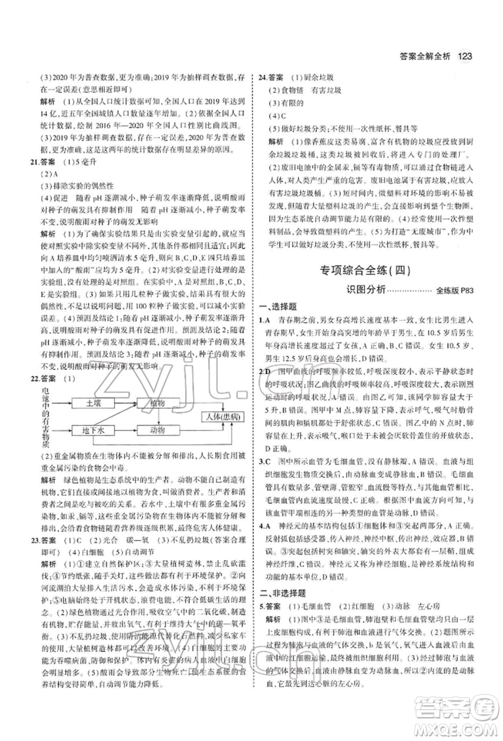 首都師范大學出版社2022年5年中考3年模擬七年級生物下冊人教版參考答案