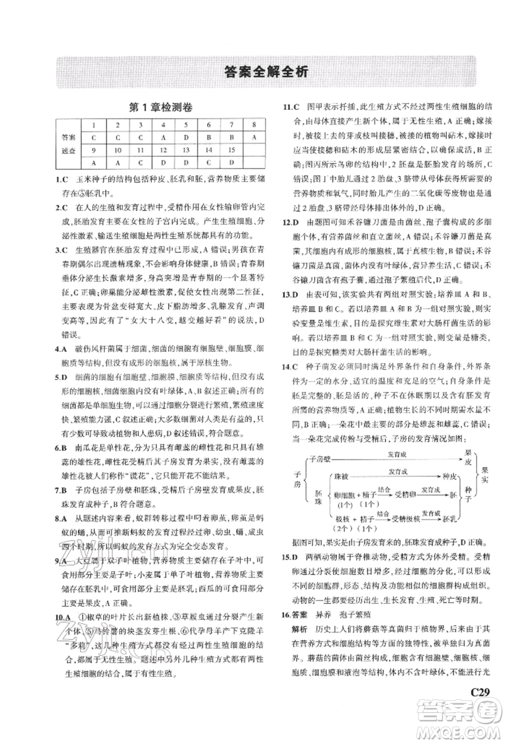 首都師范大學(xué)出版社2022年5年中考3年模擬七年級(jí)科學(xué)下冊(cè)人教版參考答案