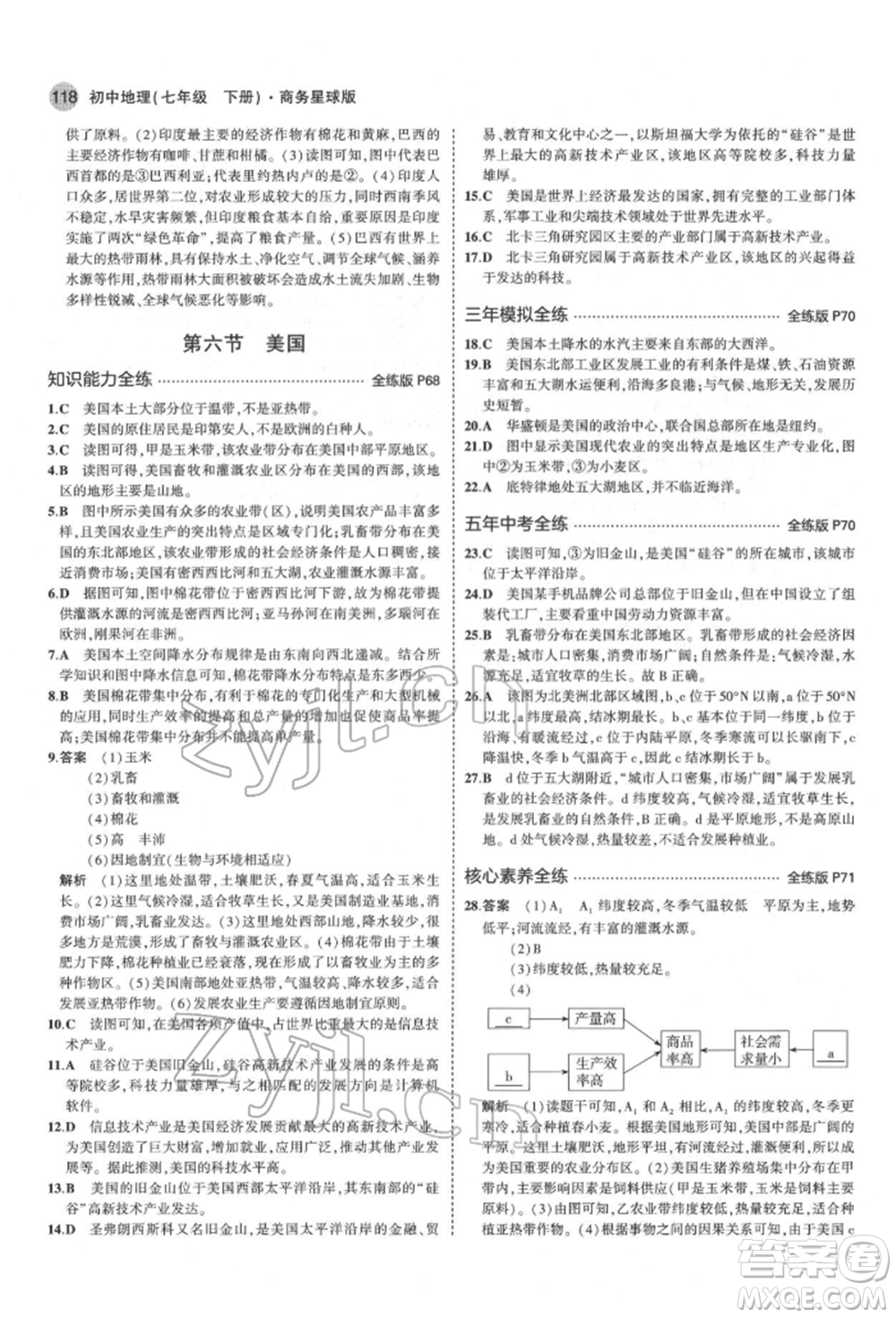 首都師范大學(xué)出版社2022年5年中考3年模擬七年級地理下冊商務(wù)星球版參考答案