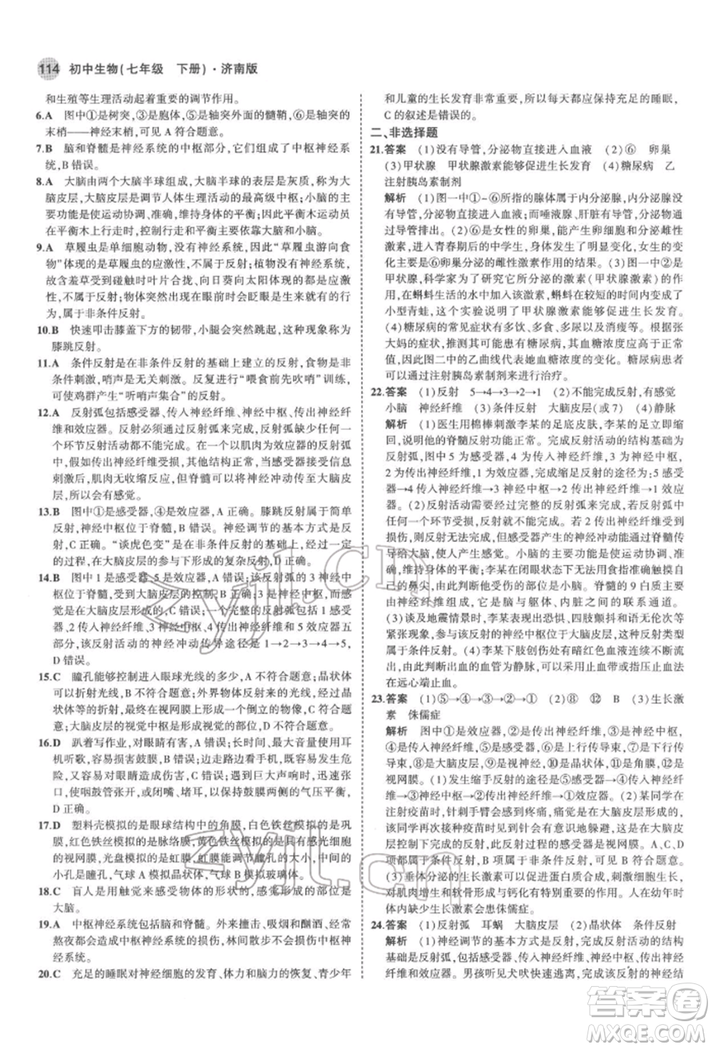 首都師范大學(xué)出版社2022年5年中考3年模擬七年級生物下冊濟(jì)南版參考答案