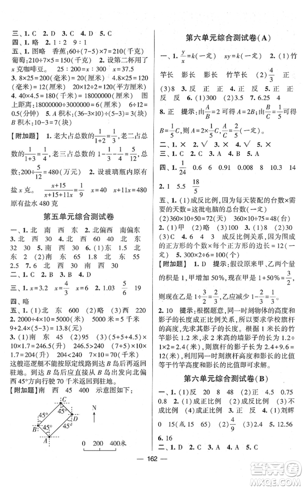 寧夏人民教育出版社2022學霸提優(yōu)大試卷六年級數學下冊江蘇國標版答案