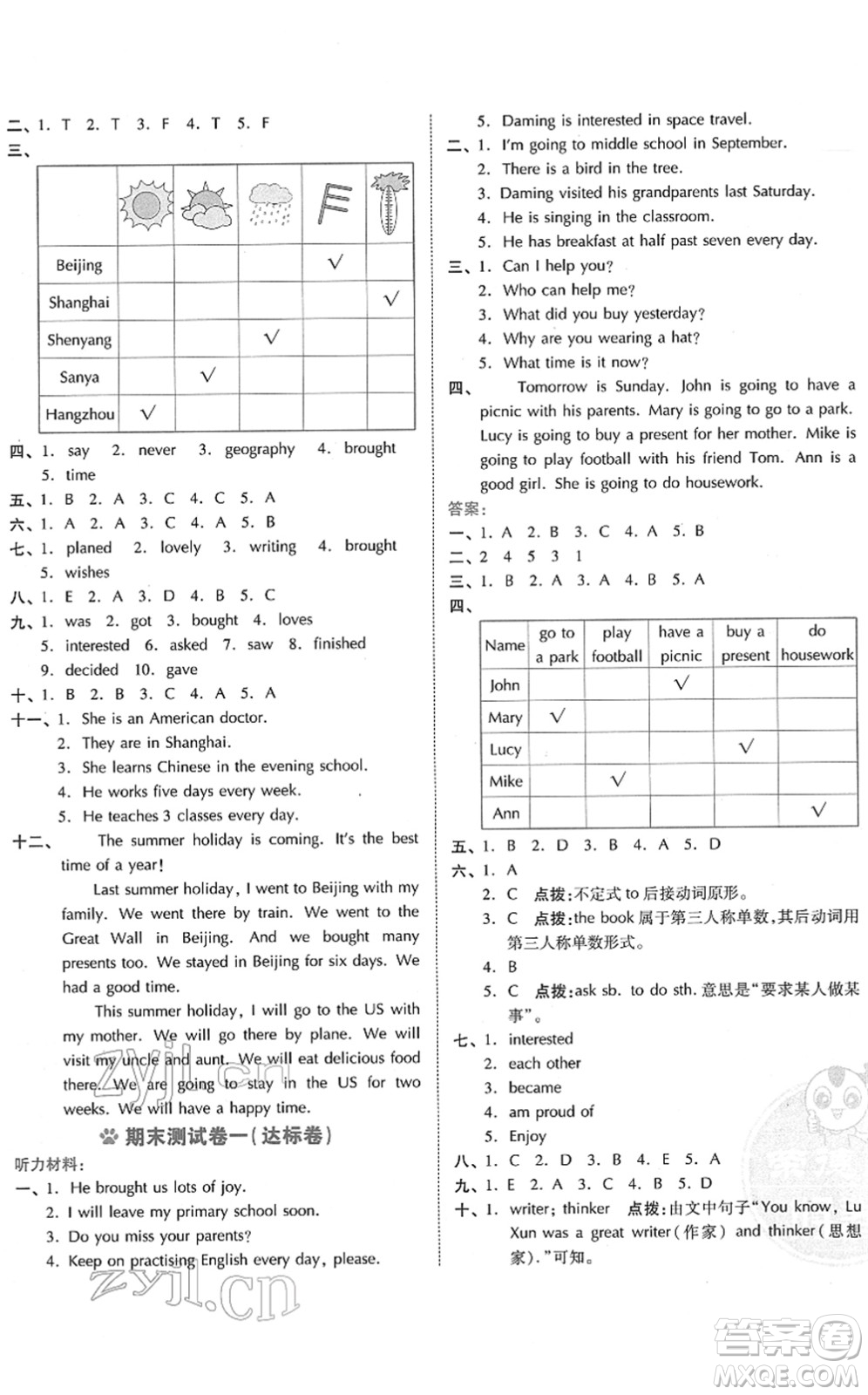 吉林教育出版社2022榮德基好卷六年級英語下冊WY外研版答案