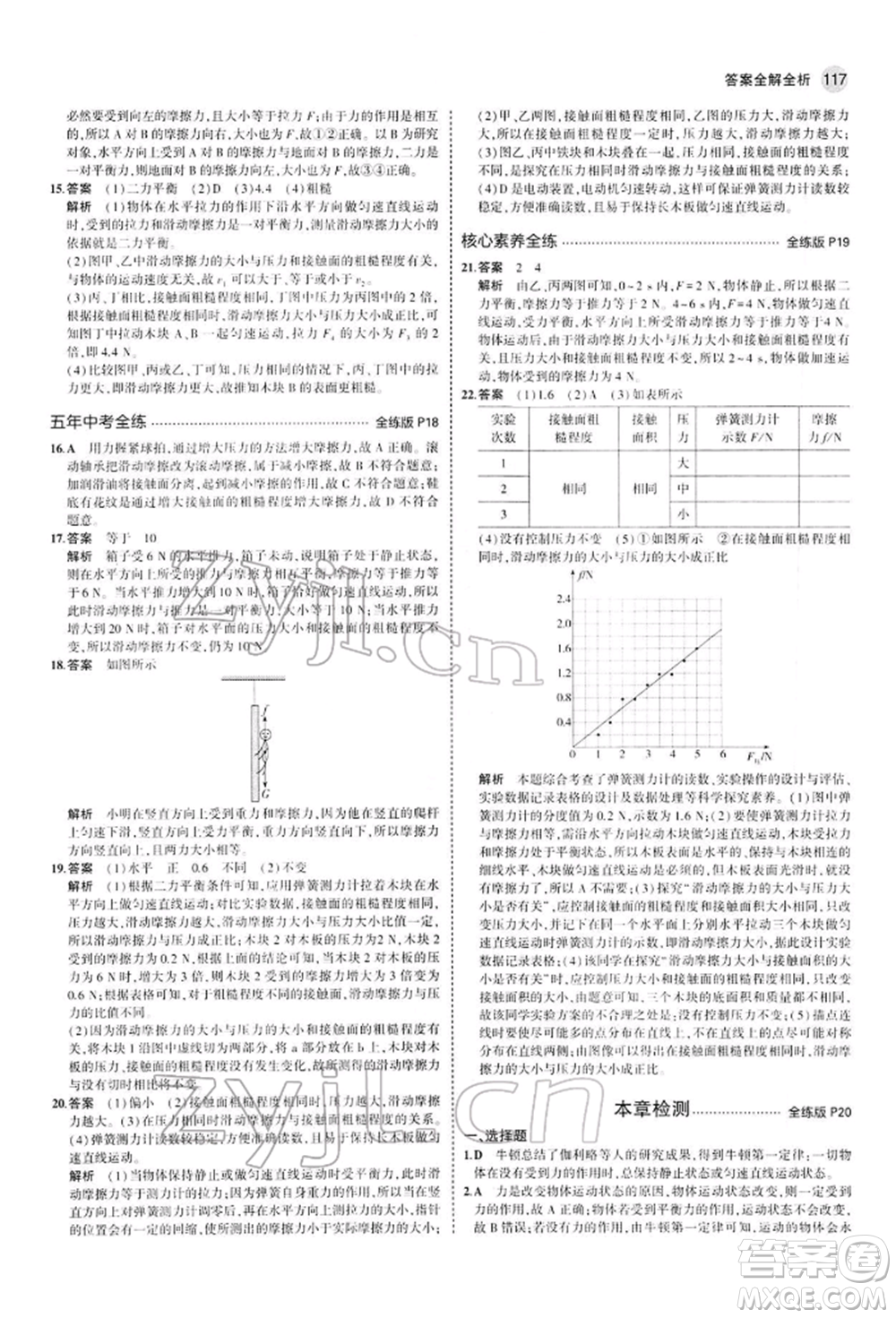 首都師范大學(xué)出版社2022年5年中考3年模擬八年級(jí)物理下冊(cè)人教版參考答案