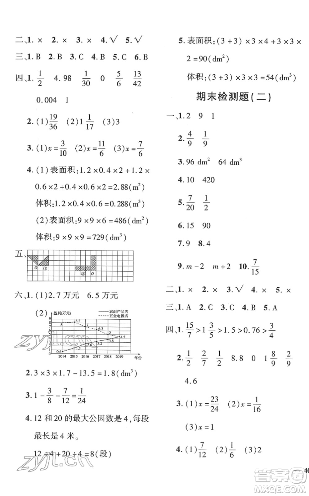 濟南出版社2022黃岡360度定制密卷五年級數(shù)學下冊RJ人教版湖南專版答案