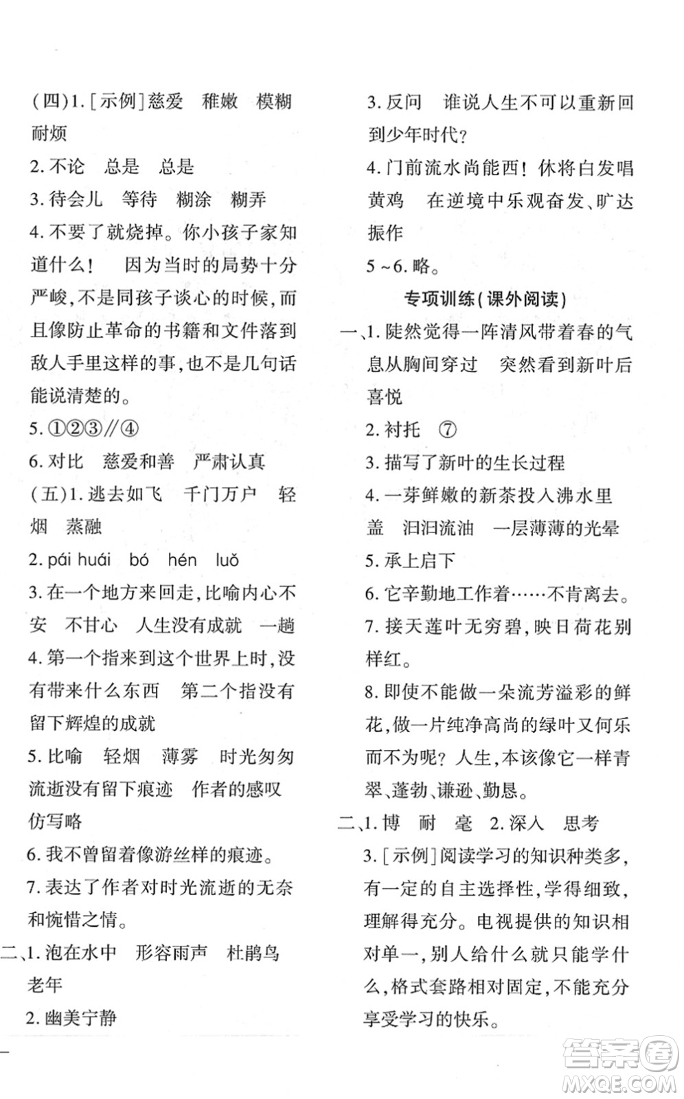 濟(jì)南出版社2022黃岡360度定制密卷六年級語文下冊RJ人教版答案