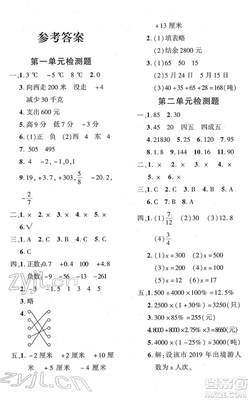 濟南出版社2022黃岡360度定制密卷六年級數(shù)學下冊RJ人教版答案